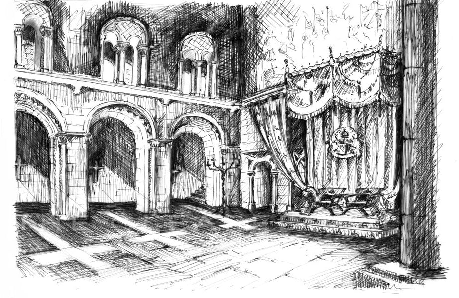 medieval castle drawing inside